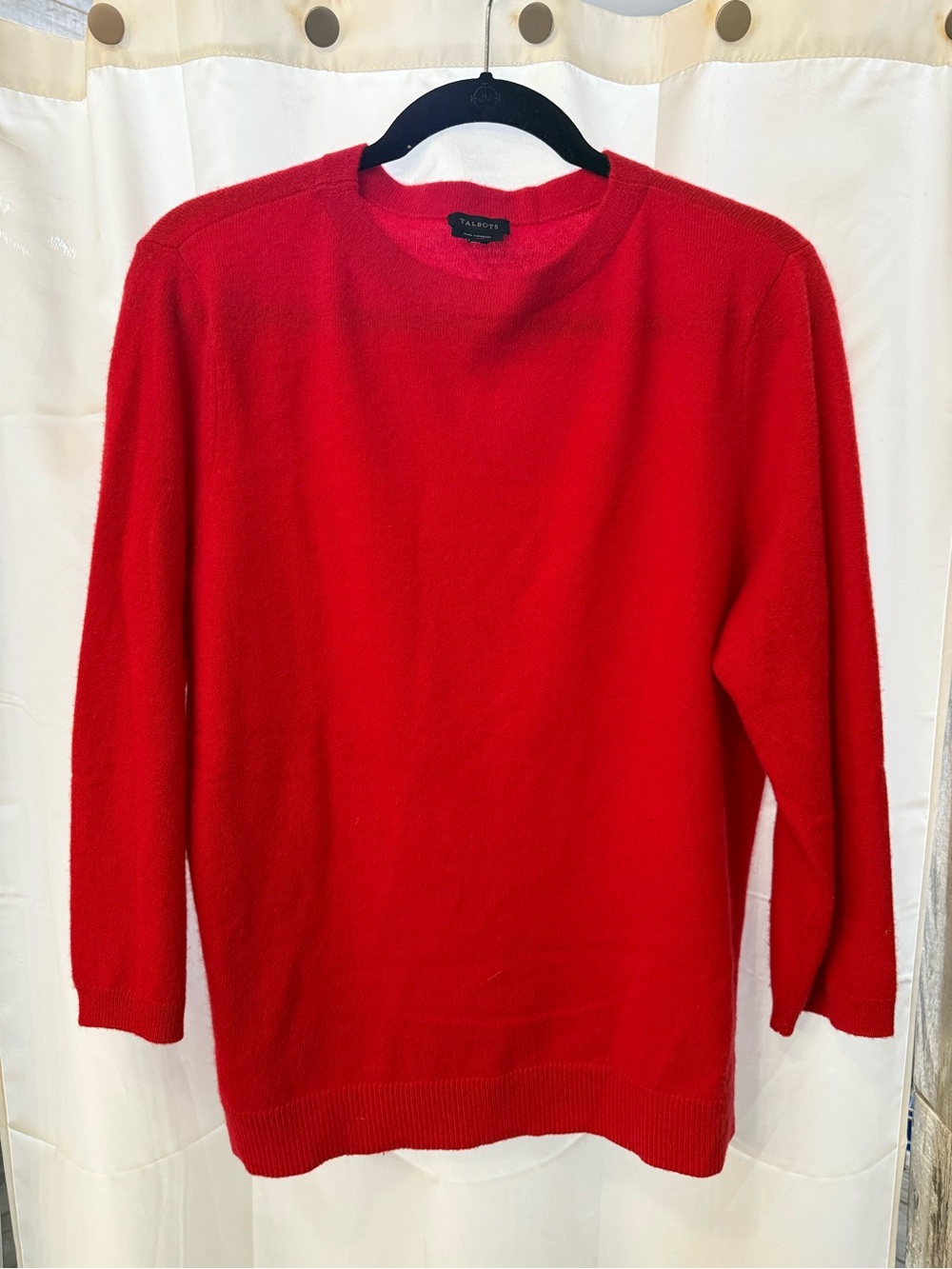 Talbots 100% Crew Neck Sweater with 3/4 Sleeves in Red.